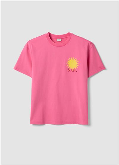 Pembe Güneş Baskılı Oversize Pamuk Tişört