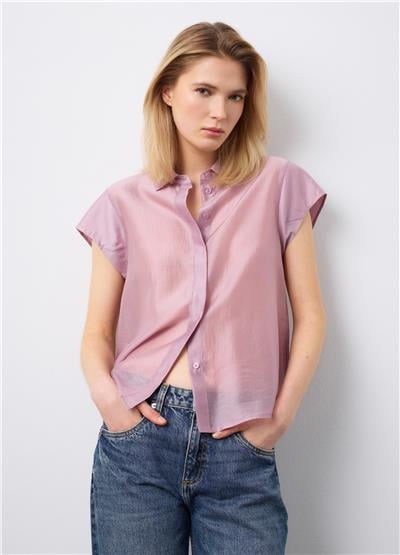 Pembe Lyocell Karışımlı Kısa Kollu Regular Kalıp Gömlek