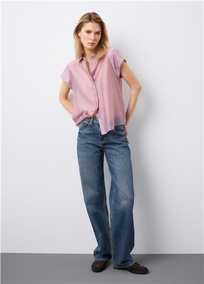 Pembe Lyocell Karışımlı Kısa Kollu Regular Kalıp Gömlek