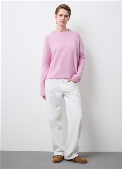 Pembe Oversize Saf Yün Kazak