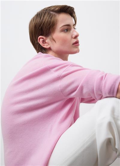 Pembe Oversize Saf Yün Kazak