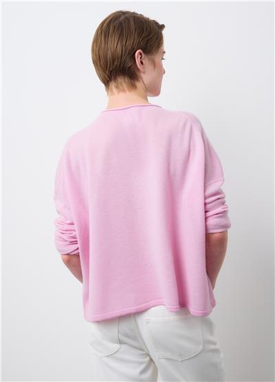 Pembe Oversize Saf Yün Kazak