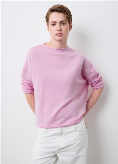 Pembe Oversize Saf Yün Kazak