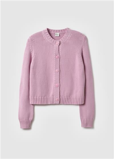 Pembe Saf Pamuk Düğmeli Regular Fit Hırka