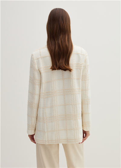 Pencere Kafesi Desenli Bukle Beyaz Blazer