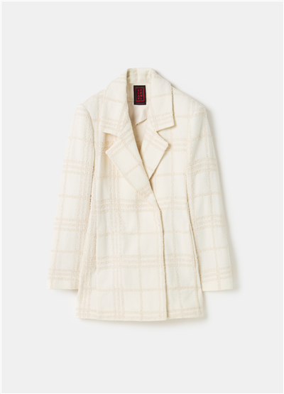 Pencere Kafesi Desenli Bukle Beyaz Blazer