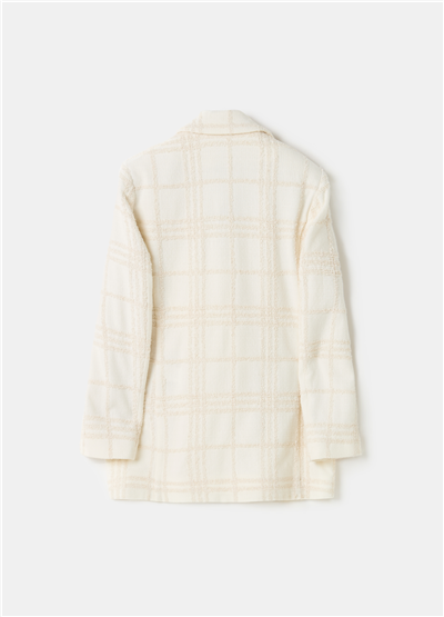 Pencere Kafesi Desenli Bukle Beyaz Blazer