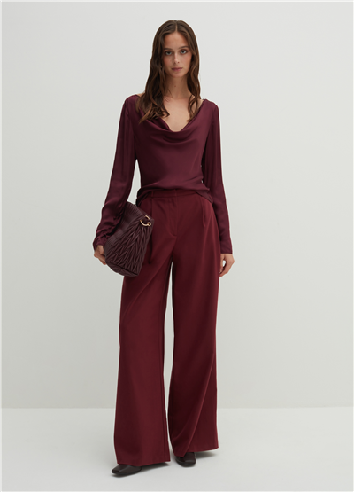 Pensli Bol Kesim Bordo Pantolon