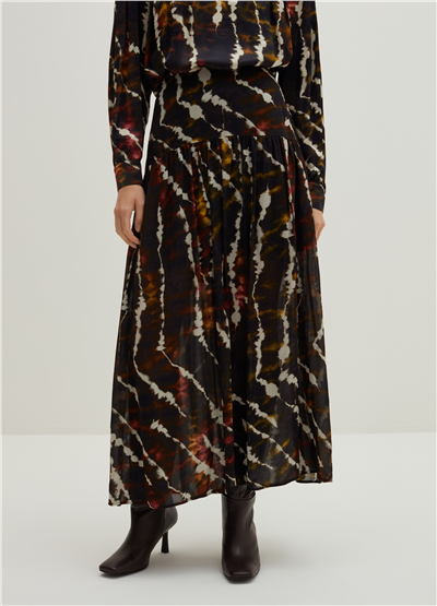 Pileli Batik Desenli Midi Etek