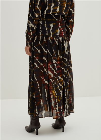 Pileli Batik Desenli Midi Etek