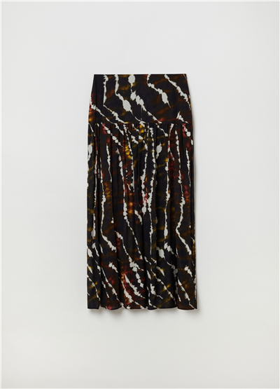 Pileli Batik Desenli Midi Etek