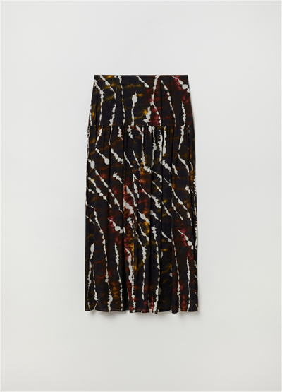 Pileli Batik Desenli Midi Etek
