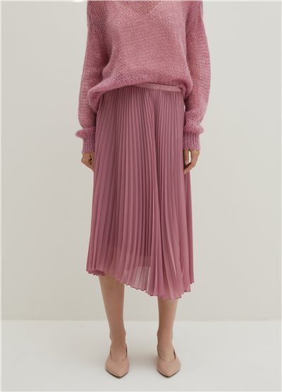 Pileli Pembe Georgette Etek
