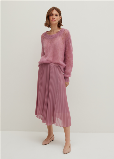 Pileli Pembe Georgette Etek