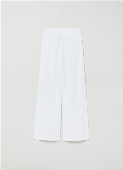 Poplin Bol Paçalı Beyaz Pantolon