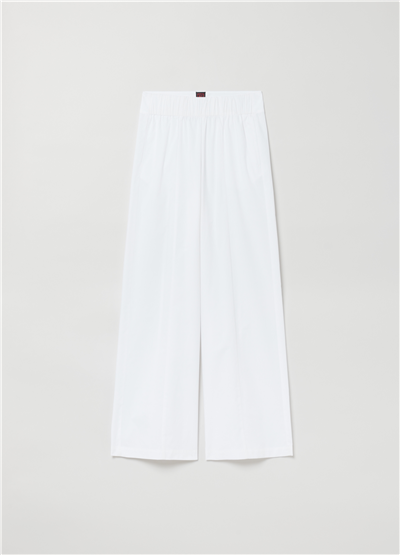Poplin Bol Paçalı Beyaz Pantolon