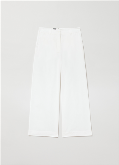 Poplin Bol Paçalı Beyaz Pantolon