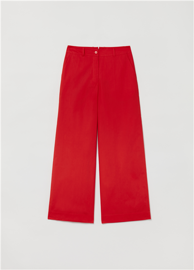Poplin Bol Paçalı Kırmızı Pantolon