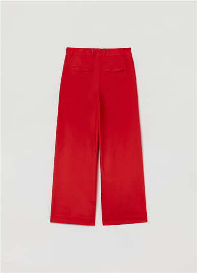 Poplin Bol Paçalı Kırmızı Pantolon