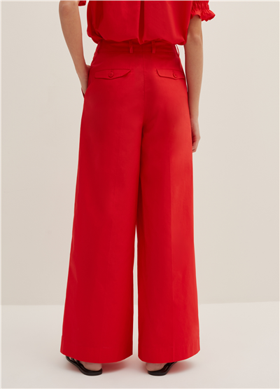 Poplin Bol Paçalı Kırmızı Pantolon