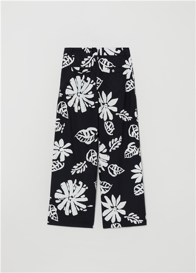 Poplin Bol Paçalı Siyah Desenli Pantolon