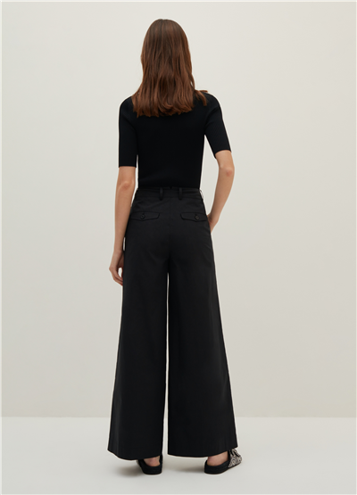 Poplin Bol Paçalı Siyah Pantolon