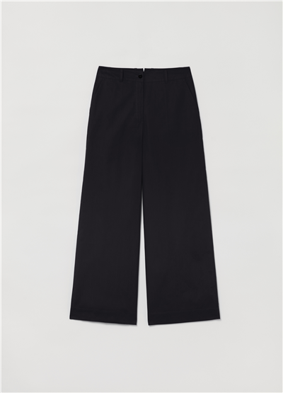 Poplin Bol Paçalı Siyah Pantolon
