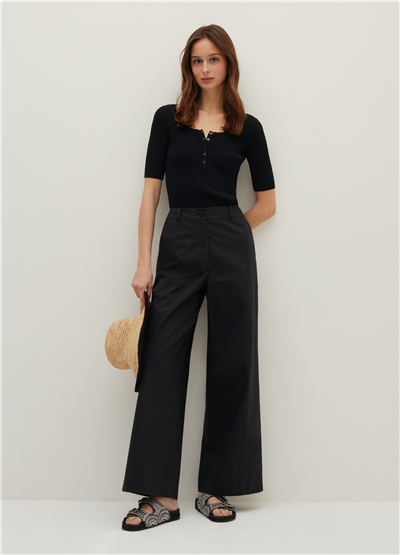 Poplin Bol Paçalı Siyah Pantolon