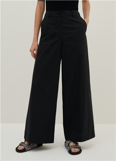 Poplin Bol Paçalı Siyah Pantolon