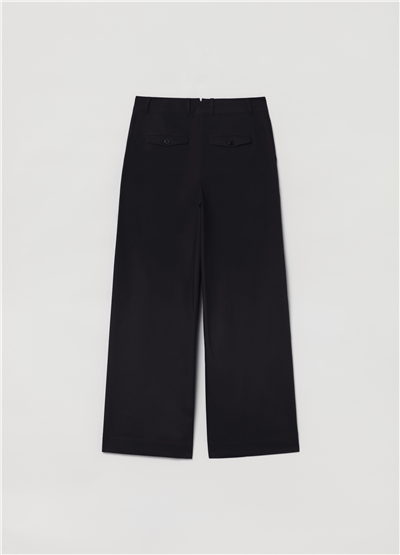 Poplin Bol Paçalı Siyah Pantolon