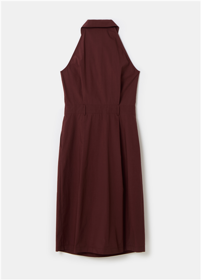 Poplin Kumaştan Kolsuz Bordo Gömlek Elbise