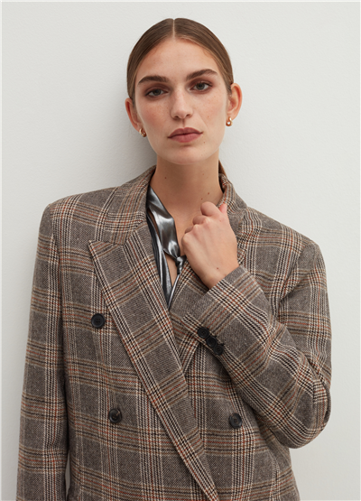 Prince Of Wales Ekose Desenli Kruvaze Blazer Ceket