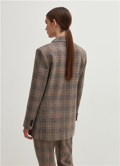 Prince Of Wales Ekose Desenli Kruvaze Blazer Ceket