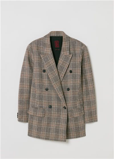 Prince Of Wales Ekose Desenli Kruvaze Blazer Ceket