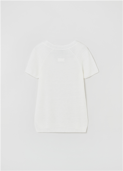 Reglan Kollu Keten Beyaz Tişört