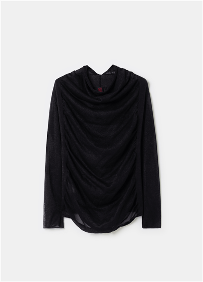 Reglan Kollu Şeffaf Görünümlü Siyah Bluz