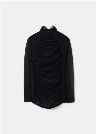 Reglan Kollu Şeffaf Görünümlü Siyah Bluz