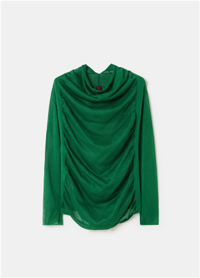 Reglan Kollu Şeffaf Görünümlü Yeşil Bluz