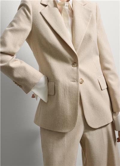 Regular Kalıp Bej Yün Karışımlı Blazer