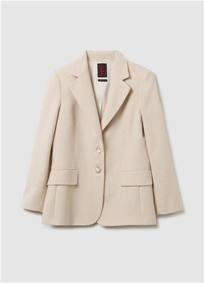 Regular Kalıp Bej Yün Karışımlı Blazer