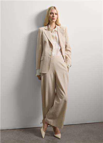 Regular Kalıp Bej Yün Karışımlı Blazer