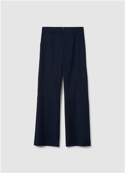 Regular Kalıp Mavi Yün Karışımlı Pantolon