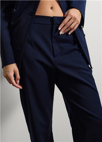 Regular Kalıp Mavi Yün Karışımlı Pantolon