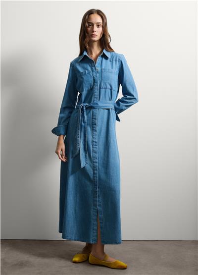 Regular Kalıp Pamuklu Kot Gömlek Elbise