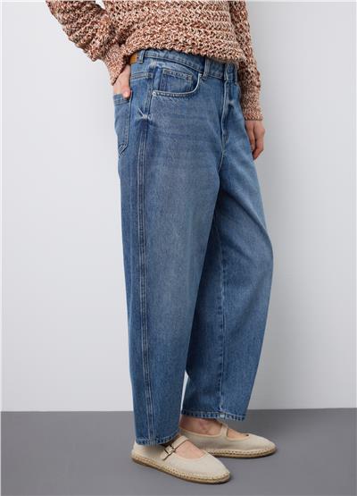 Regular Kalıp Saf Pamuk Mavi Balon Kot Pantolon