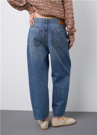 Regular Kalıp Saf Pamuk Mavi Balon Kot Pantolon