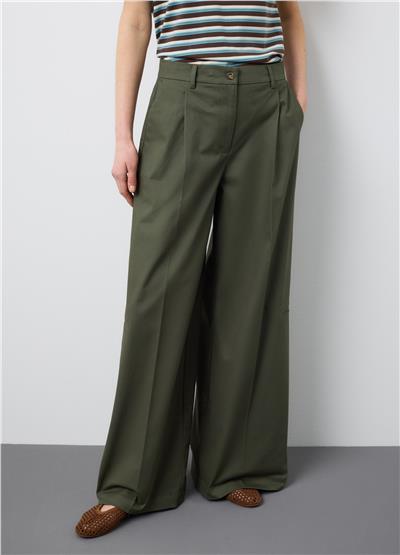 Yeşil Pamuklu Bol Paça Pantolon