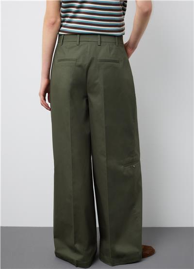 Yeşil Pamuklu Bol Paça Pantolon