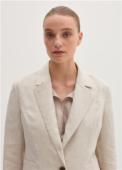 Regular Kesim Düğmeli Bej Blazer Ceket
