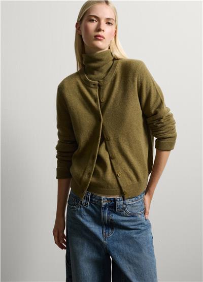 Yeşil Saf Kaşmirden Düz Kesim Hırka